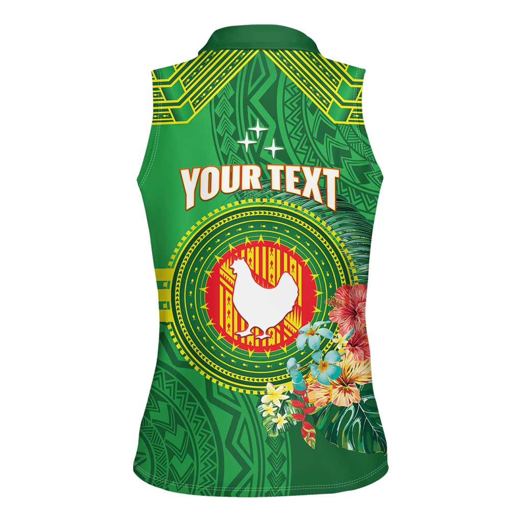 Personalized Manu'a Cession Day Women Sleeveless Polo Shirt Tropical Flowers With Polynesian Pattern