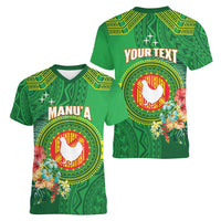 Personalized Manu'a Cession Day Women V-Neck T-Shirt Tropical Flowers With Polynesian Pattern