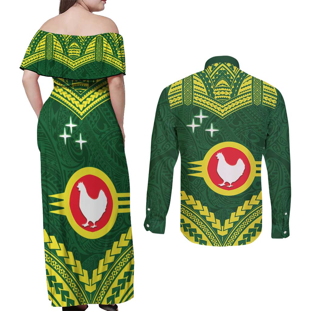 Manu'a Flag Day Couples Matching Off Shoulder Maxi Dress and Long Sleeve Button Shirt Polynesian Pattern National Color Proud