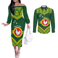 Manu'a Flag Day Couples Matching Off The Shoulder Long Sleeve Dress and Long Sleeve Button Shirt Polynesian Pattern National Color Proud