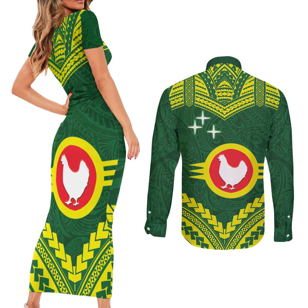 Manu'a Flag Day Couples Matching Short Sleeve Bodycon Dress and Long Sleeve Button Shirt Polynesian Pattern National Color Proud
