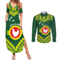 Manu'a Flag Day Couples Matching Summer Maxi Dress and Long Sleeve Button Shirt Polynesian Pattern National Color Proud