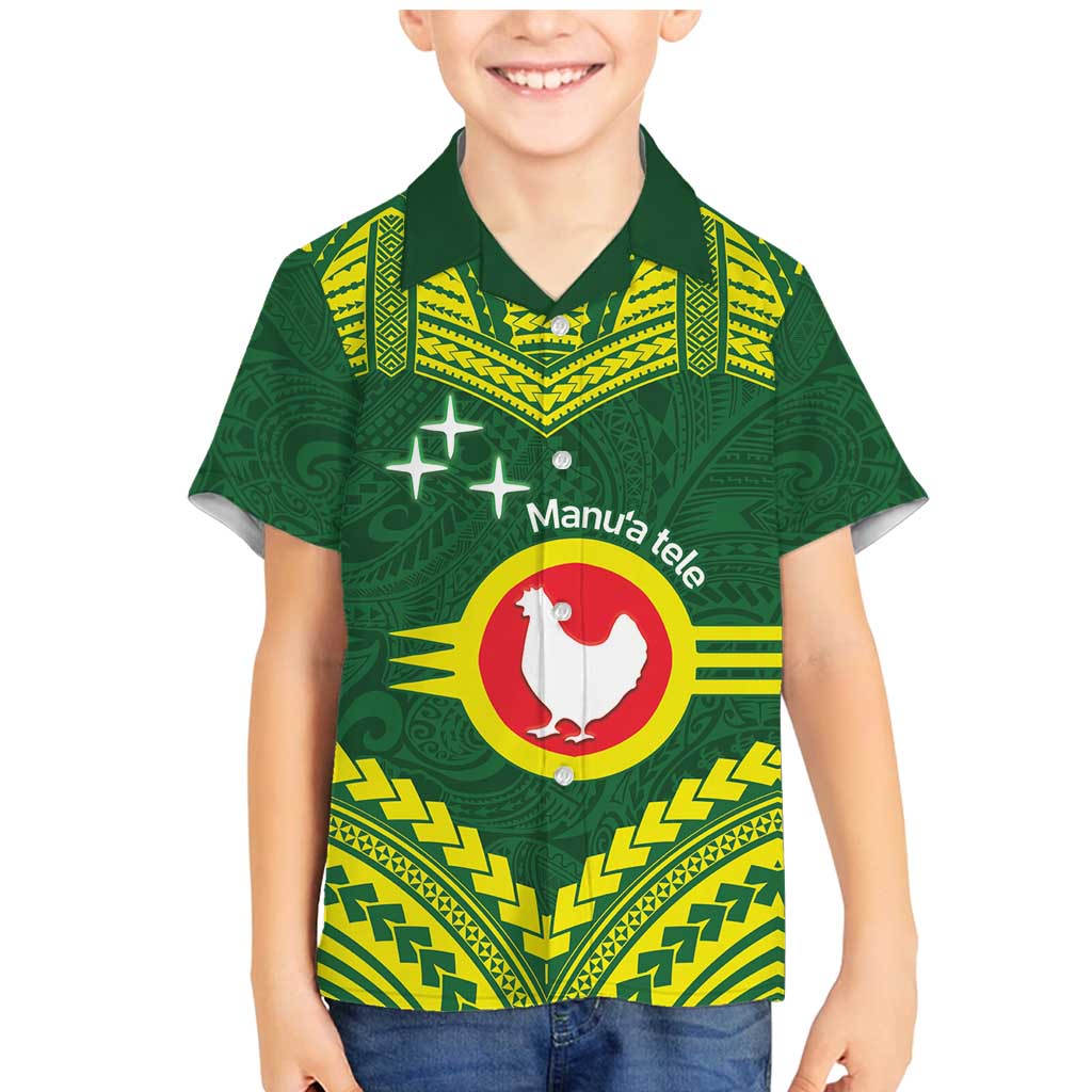 Manu'a Flag Day Family Matching Mermaid Dress and Hawaiian Shirt Polynesian Pattern National Color Proud LT14 Son's Shirt Green - Polynesian Pride