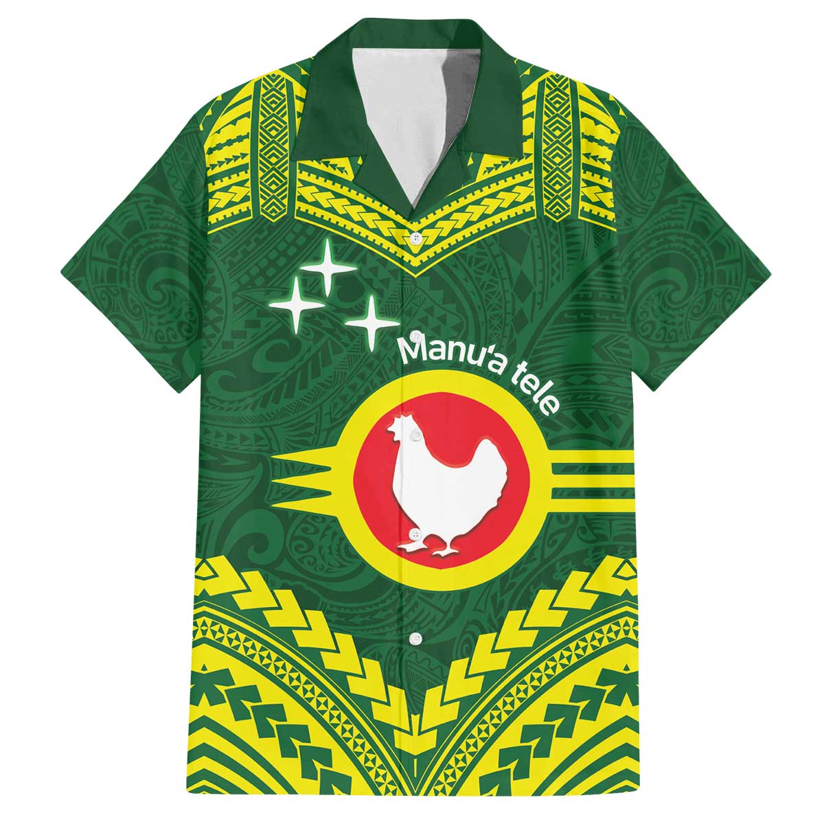 Manu'a Flag Day Family Matching Off The Shoulder Long Sleeve Dress and Hawaiian Shirt Polynesian Pattern National Color Proud LT14 Dad's Shirt - Short Sleeve Green - Polynesian Pride