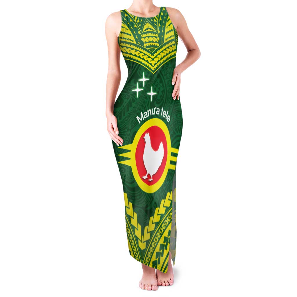 Manu'a Flag Day Family Matching Tank Maxi Dress and Hawaiian Shirt Polynesian Pattern National Color Proud LT14 Mom's Dress Green - Polynesian Pride