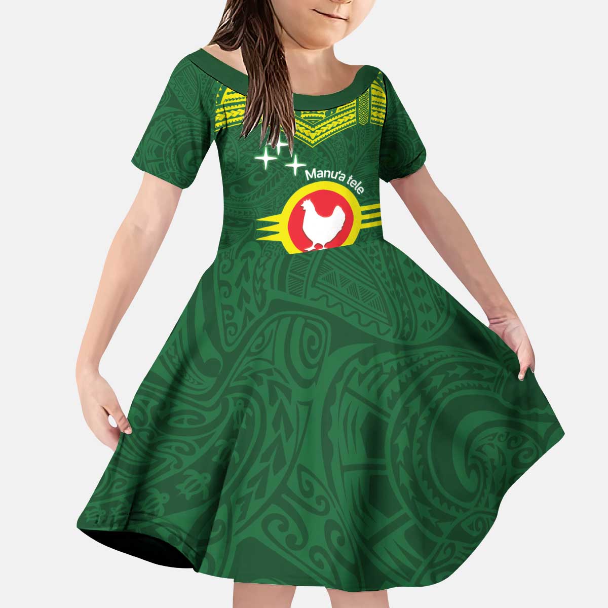 Manu'a Flag Day Kid Short Sleeve Dress Polynesian Pattern National Color Proud
