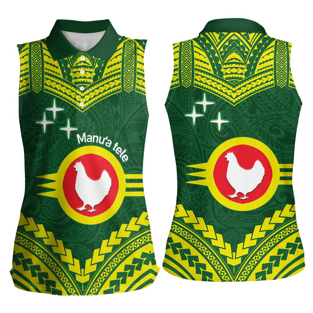 Manu'a Flag Day Women Sleeveless Polo Shirt Polynesian Pattern National Color Proud