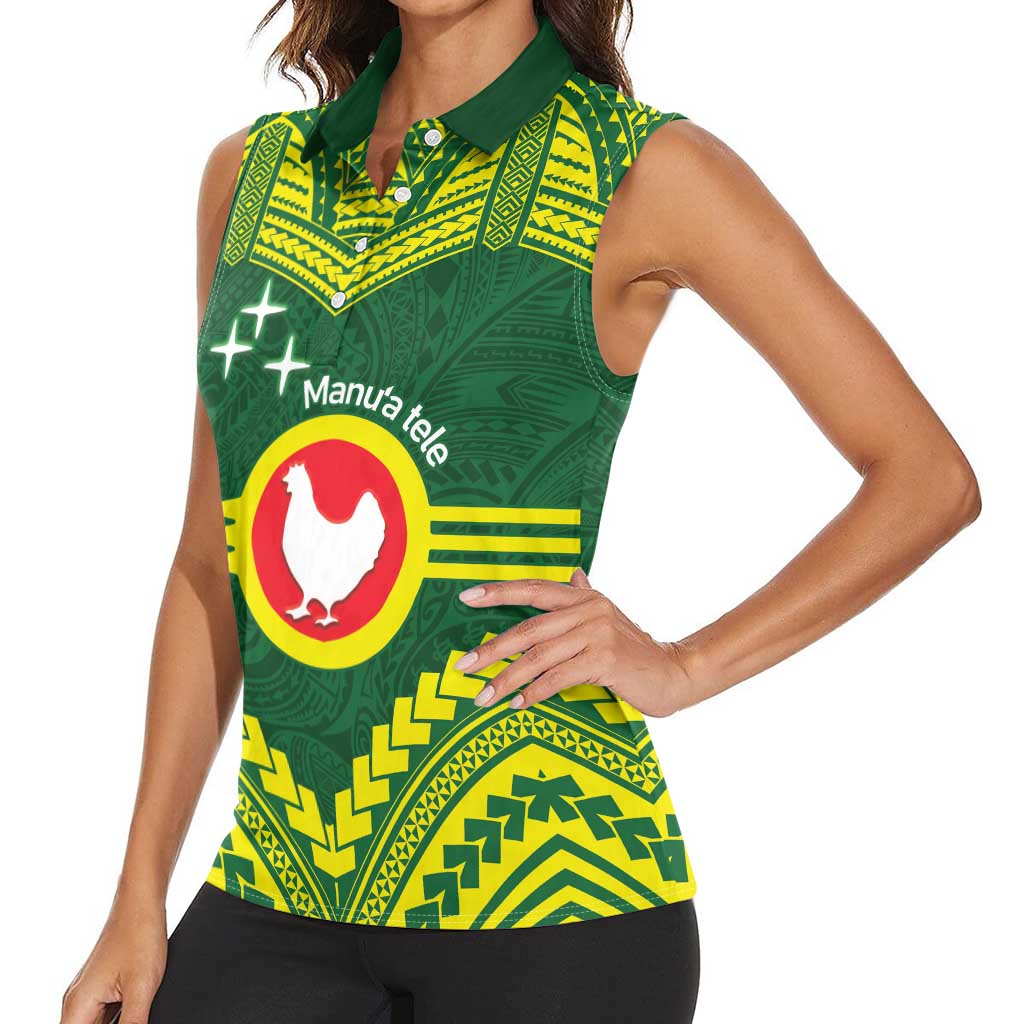 Manu'a Flag Day Women Sleeveless Polo Shirt Polynesian Pattern National Color Proud
