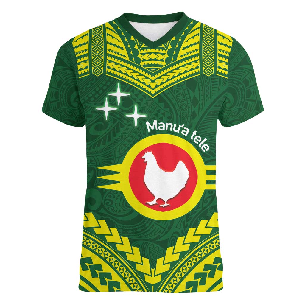 Manu'a Flag Day Women V-Neck T-Shirt Polynesian Pattern National Color Proud