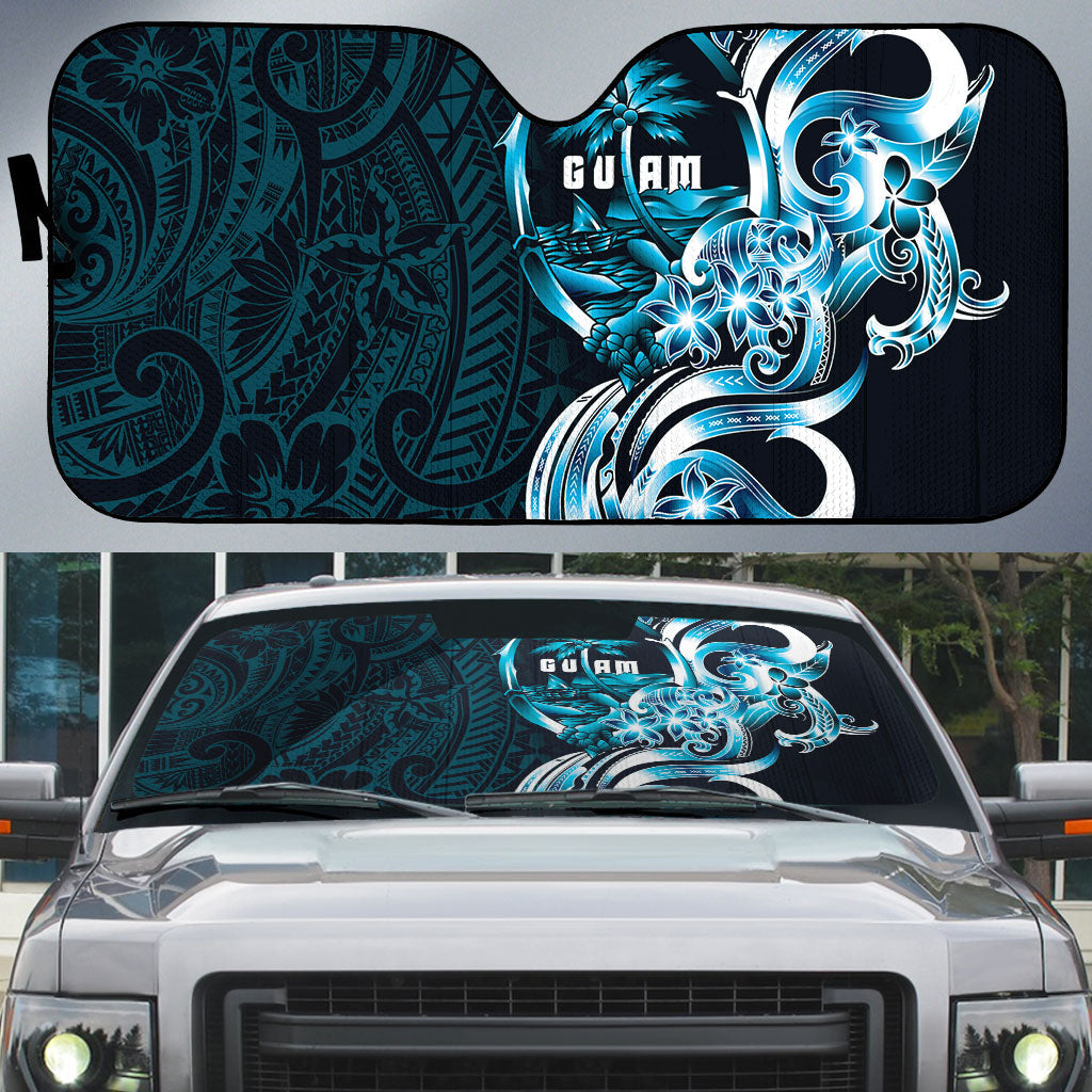 Asut Guam Chamorro Auto Sun Shade Guahan Seal Tattoo LT14 Blue - Polynesian Pride