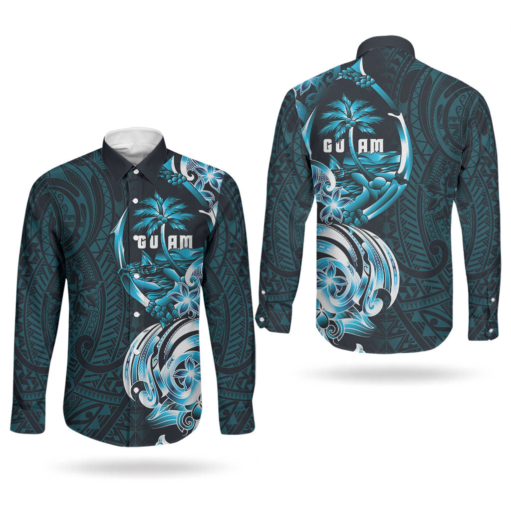 Asut Guam Chamorro Couples Matching Short Sleeve Bodycon Dress and Long Sleeve Button Shirt Guahan Seal Tattoo LT14 - Polynesian Pride