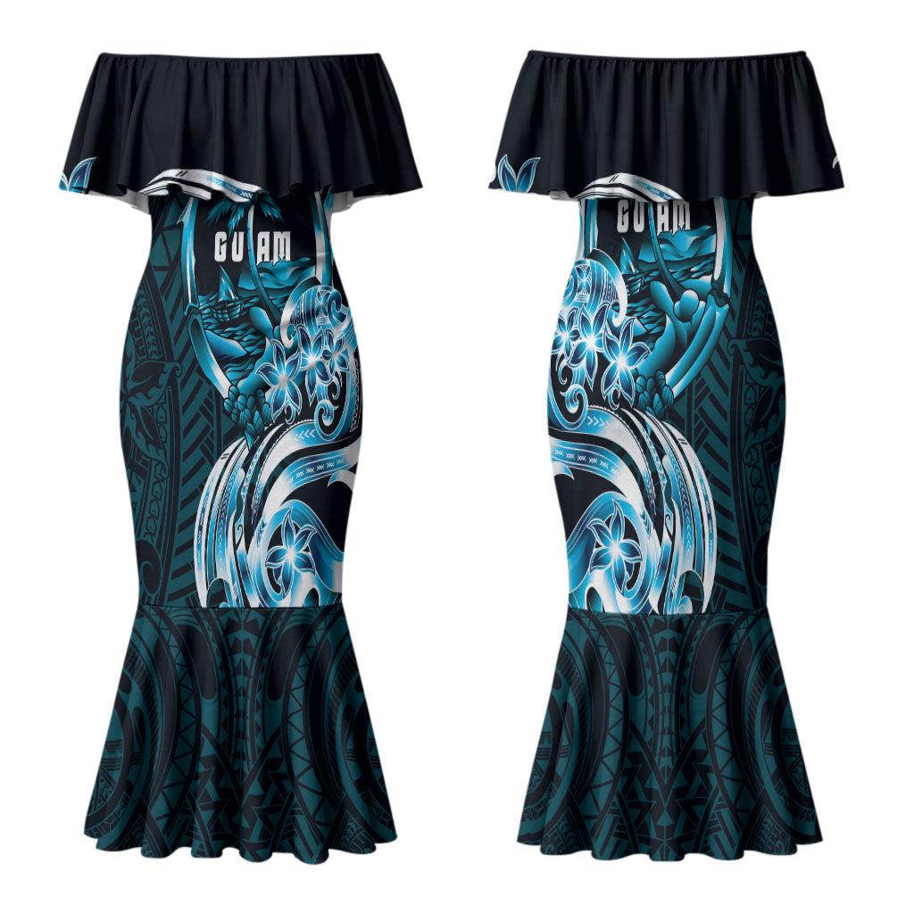 Asut Guam Chamorro Family Matching Mermaid Dress and Hawaiian Shirt Guahan Seal Tattoo LT14 Mom's Dress Blue - Polynesian Pride
