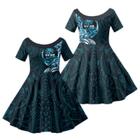 Asut Guam Chamorro Family Matching Mermaid Dress and Hawaiian Shirt Guahan Seal Tattoo LT14 Daughter's Dress Blue - Polynesian Pride