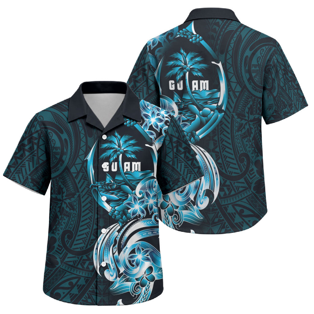 Asut Guam Chamorro Family Matching Off Shoulder Maxi Dress and Hawaiian Shirt Guahan Seal Tattoo LT14 Son's Shirt Blue - Polynesian Pride
