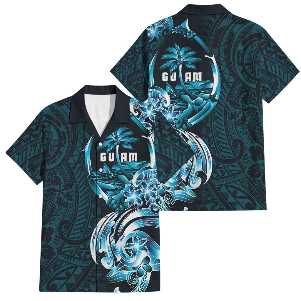 Asut Guam Chamorro Family Matching Short Sleeve Bodycon Dress and Hawaiian Shirt Guahan Seal Tattoo LT14 Dad's Shirt - Short Sleeve Blue - Polynesian Pride
