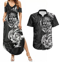 Attelong Guam Chamorro Couples Matching Summer Maxi Dress and Hawaiian Shirt Guahan Seal Tattoo LT14 Black - Polynesian Pride