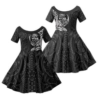 Attelong Guam Chamorro Family Matching Long Sleeve Bodycon Dress and Hawaiian Shirt Guahan Seal Tattoo LT14 Daughter's Dress Black - Polynesian Pride
