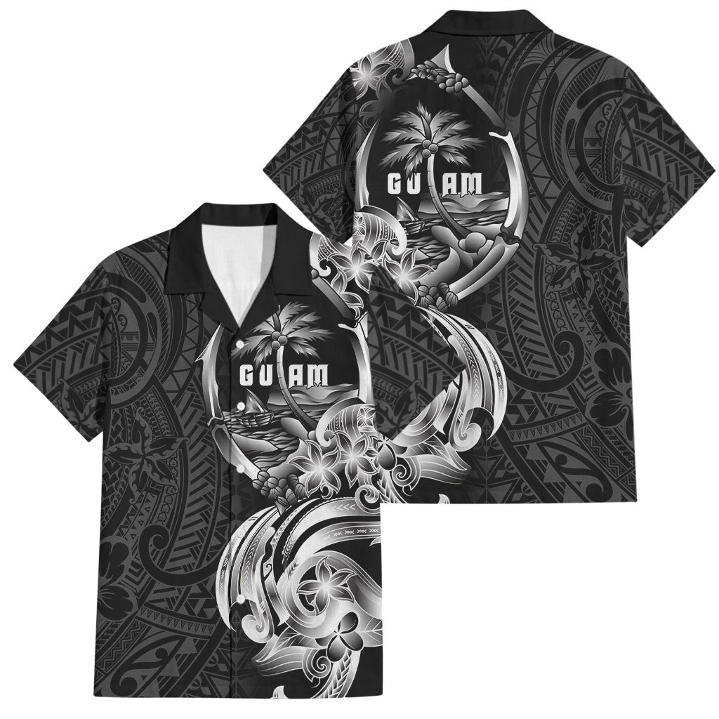 Attelong Guam Chamorro Family Matching Off The Shoulder Long Sleeve Dress and Hawaiian Shirt Guahan Seal Tattoo LT14 Dad's Shirt - Short Sleeve Black - Polynesian Pride