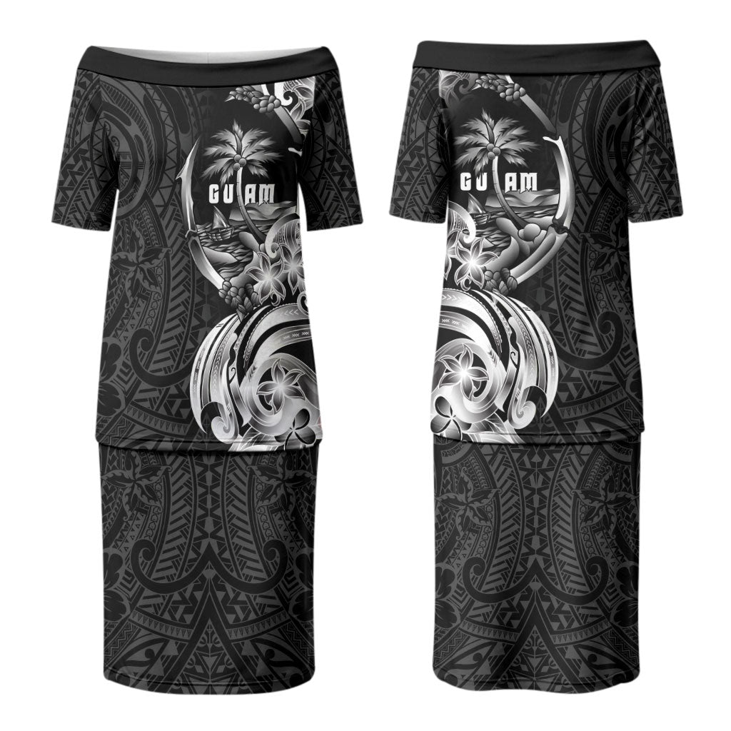 Attelong Guam Chamorro Family Matching Puletasi and Hawaiian Shirt Guahan Seal Tattoo LT14 Mom's Dress Black - Polynesian Pride