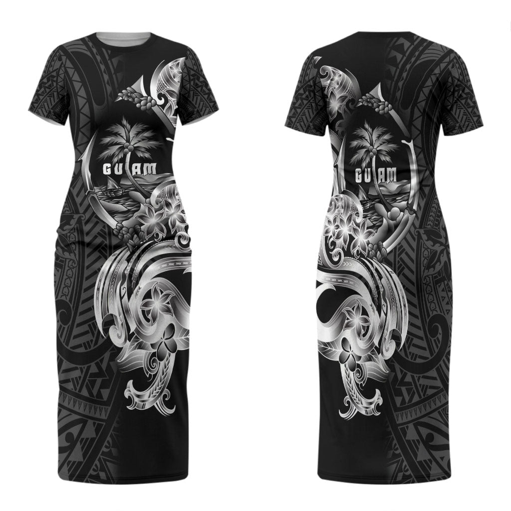 Attelong Guam Chamorro Family Matching Short Sleeve Bodycon Dress and Hawaiian Shirt Guahan Seal Tattoo LT14 Mom's Dress Black - Polynesian Pride