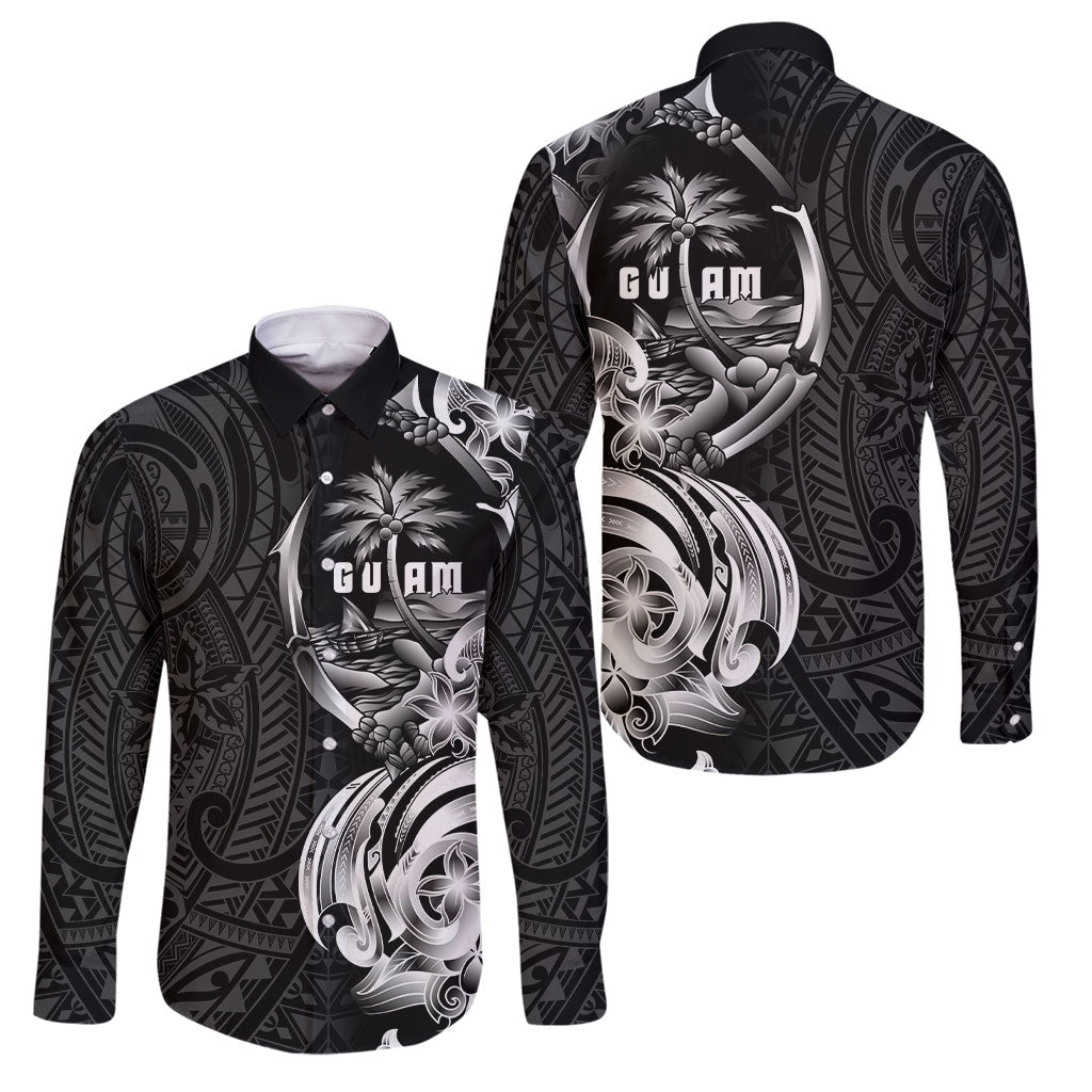 Attelong Guam Chamorro Family Matching Short Sleeve Bodycon Dress and Hawaiian Shirt Guahan Seal Tattoo LT14 Dad's Shirt - Long Sleeve Black - Polynesian Pride