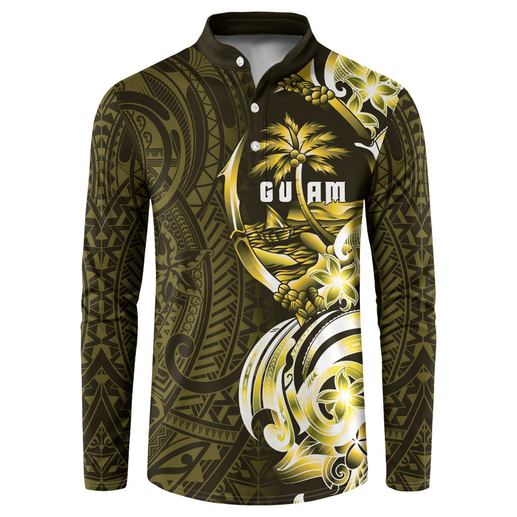 Amariyu Guam Chamorro Button Sweatshirt Guahan Seal Tattoo LT14 Yellow - Polynesian Pride