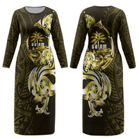 Amariyu Guam Chamorro Couples Matching Long Sleeve Bodycon Dress and Hawaiian Shirt Guahan Seal Tattoo LT14 - Polynesian Pride
