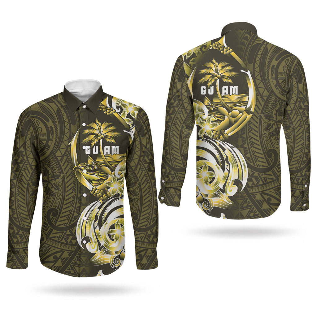 Amariyu Guam Chamorro Couples Matching Off Shoulder Short Dress and Long Sleeve Button Shirt Guahan Seal Tattoo LT14 - Polynesian Pride