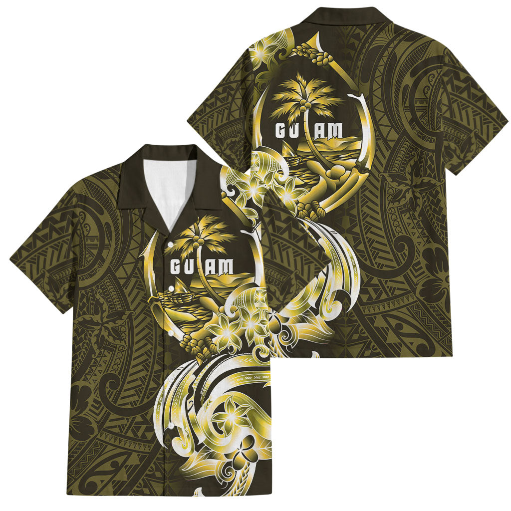 Amariyu Guam Chamorro Family Matching Long Sleeve Bodycon Dress and Hawaiian Shirt Guahan Seal Tattoo LT14 Dad's Shirt - Short Sleeve Yellow - Polynesian Pride