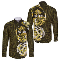 Amariyu Guam Chamorro Family Matching Long Sleeve Bodycon Dress and Hawaiian Shirt Guahan Seal Tattoo LT14 Dad's Shirt - Long Sleeve Yellow - Polynesian Pride