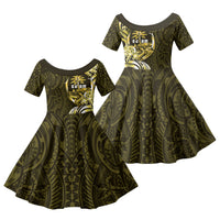 Amariyu Guam Chamorro Family Matching Off The Shoulder Long Sleeve Dress and Hawaiian Shirt Guahan Seal Tattoo LT14 Daughter's Dress Yellow - Polynesian Pride