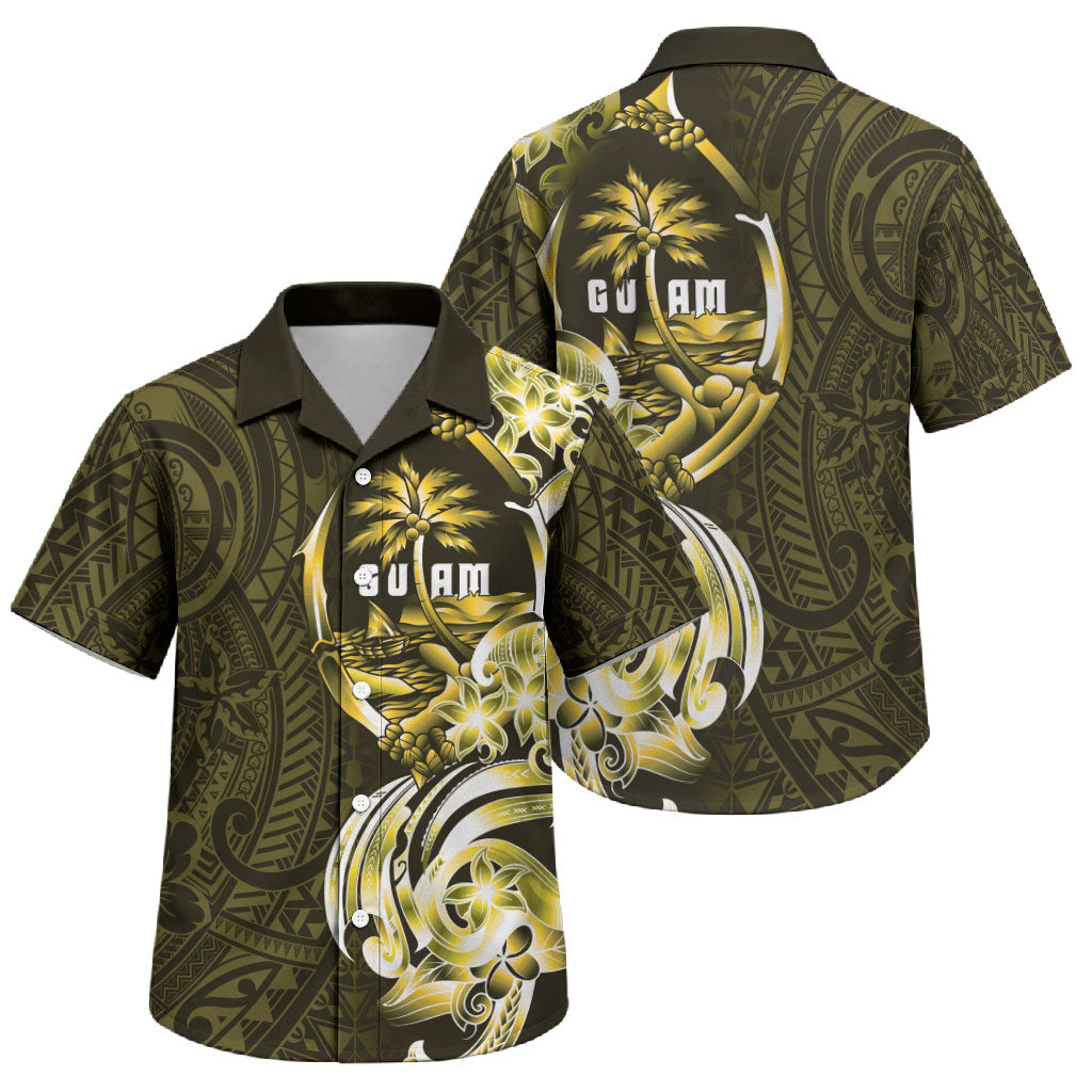 Amariyu Guam Chamorro Family Matching Off Shoulder Maxi Dress and Hawaiian Shirt Guahan Seal Tattoo LT14 Son's Shirt Yellow - Polynesian Pride