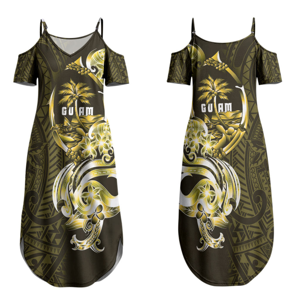 Amariyu Guam Chamorro Family Matching Summer Maxi Dress and Hawaiian Shirt Guahan Seal Tattoo LT14 Mom's Dress Yellow - Polynesian Pride