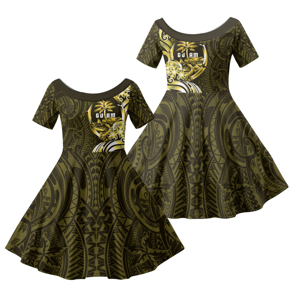 Amariyu Guam Chamorro Family Matching Summer Maxi Dress and Hawaiian Shirt Guahan Seal Tattoo LT14 Daughter's Dress Yellow - Polynesian Pride
