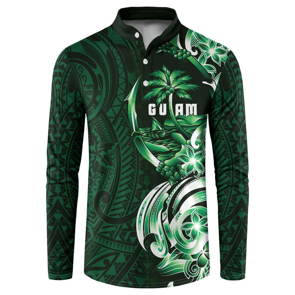 Betde Guam Chamorro Button Sweatshirt Guahan Seal Tattoo LT14 Green - Polynesian Pride