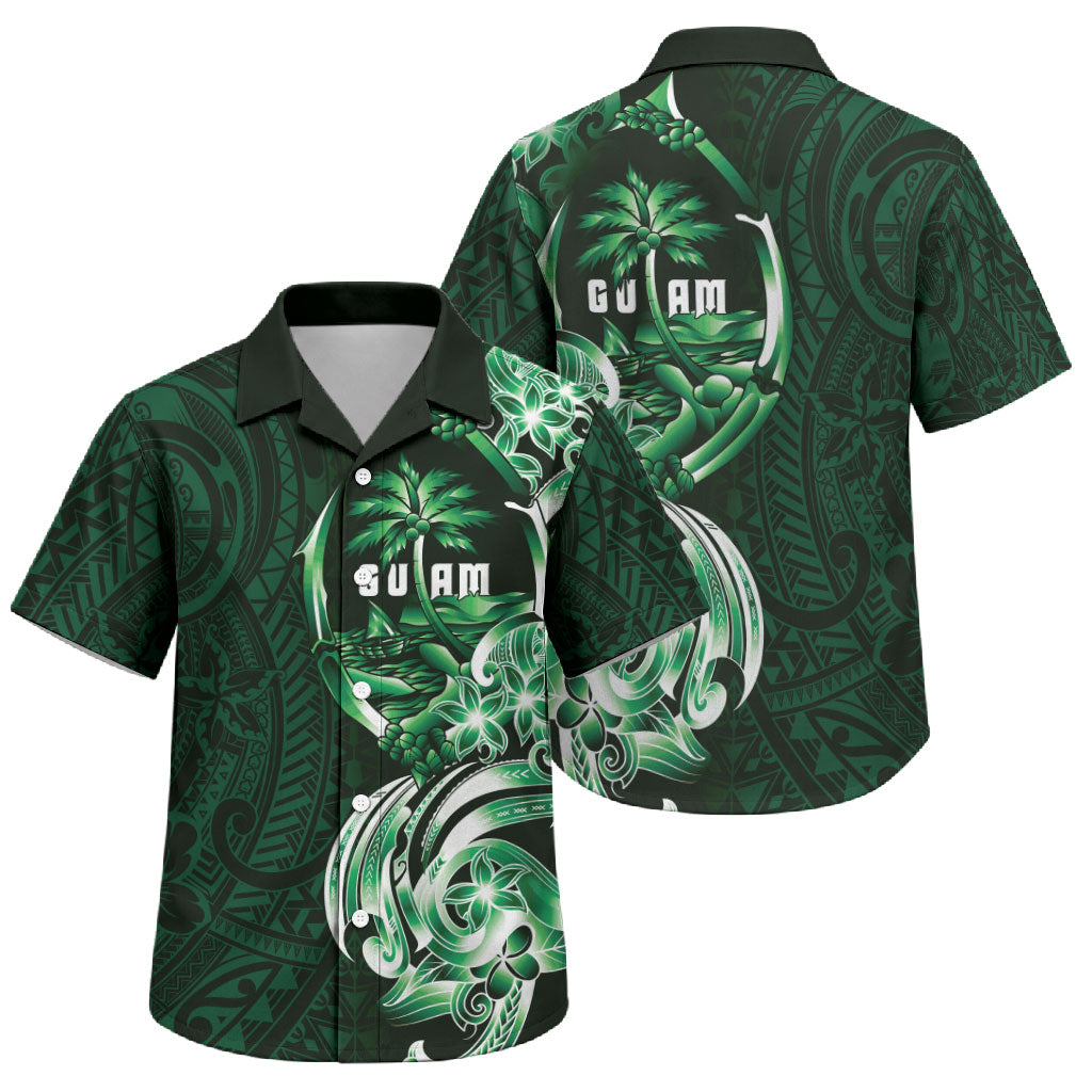 Betde Guam Chamorro Family Matching Off Shoulder Short Dress and Hawaiian Shirt Guahan Seal Tattoo LT14 Son's Shirt Green - Polynesian Pride
