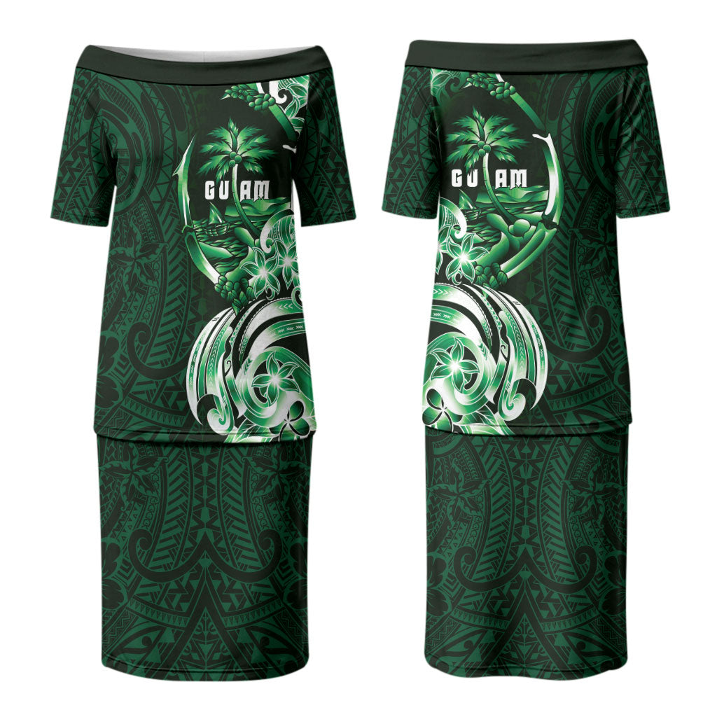 Betde Guam Chamorro Family Matching Puletasi and Hawaiian Shirt Guahan Seal Tattoo LT14 Mom's Dress Green - Polynesian Pride