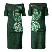 Betde Guam Chamorro Family Matching Puletasi and Hawaiian Shirt Guahan Seal Tattoo LT14 Mom's Dress Green - Polynesian Pride