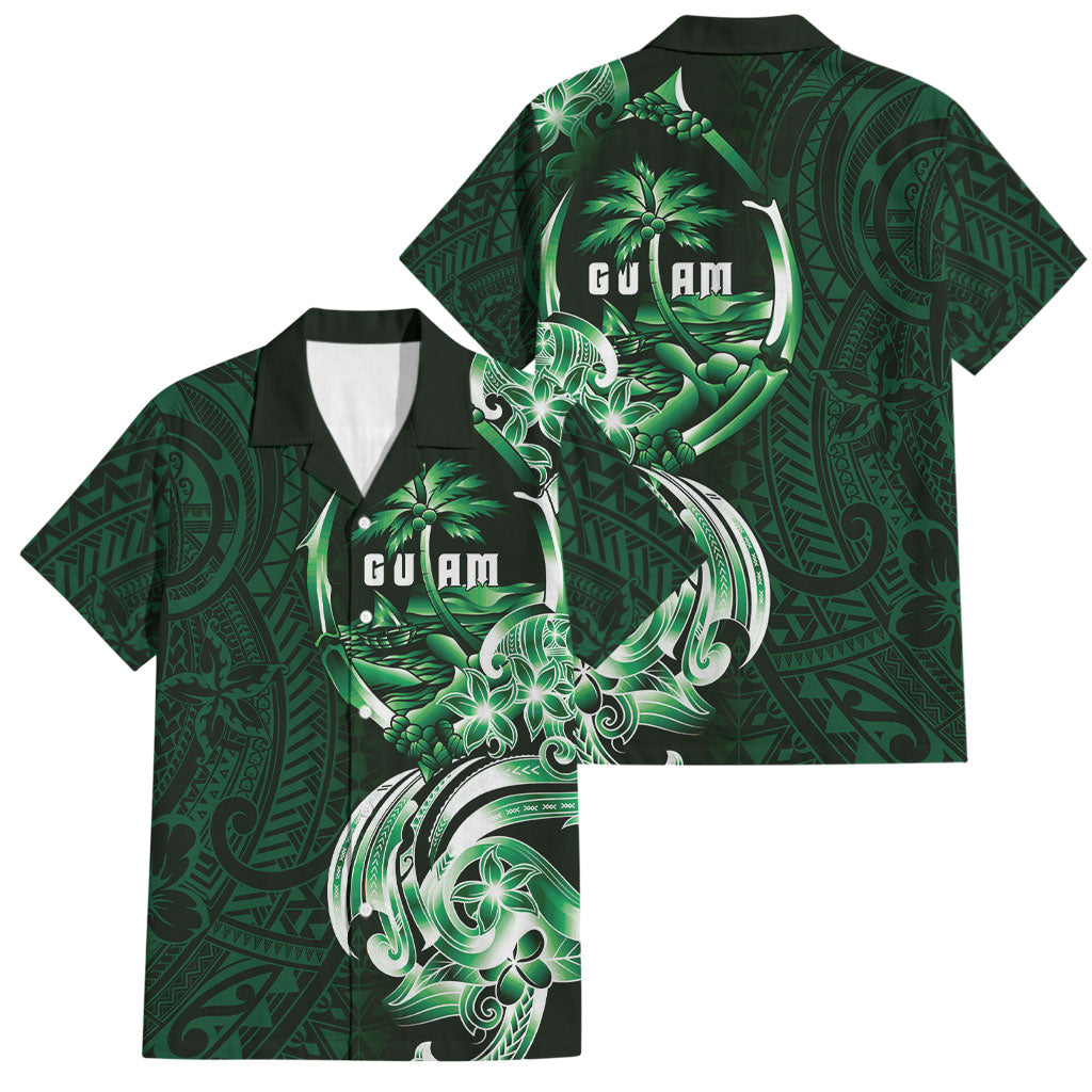 Betde Guam Chamorro Family Matching Puletasi and Hawaiian Shirt Guahan Seal Tattoo LT14 Dad's Shirt - Short Sleeve Green - Polynesian Pride