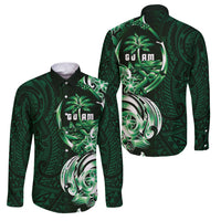 Betde Guam Chamorro Family Matching Puletasi and Hawaiian Shirt Guahan Seal Tattoo LT14 Dad's Shirt - Long Sleeve Green - Polynesian Pride
