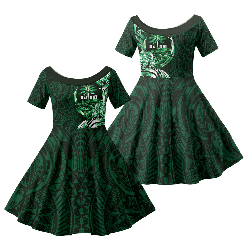 Betde Guam Chamorro Family Matching Puletasi and Hawaiian Shirt Guahan Seal Tattoo LT14 Daughter's Dress Green - Polynesian Pride
