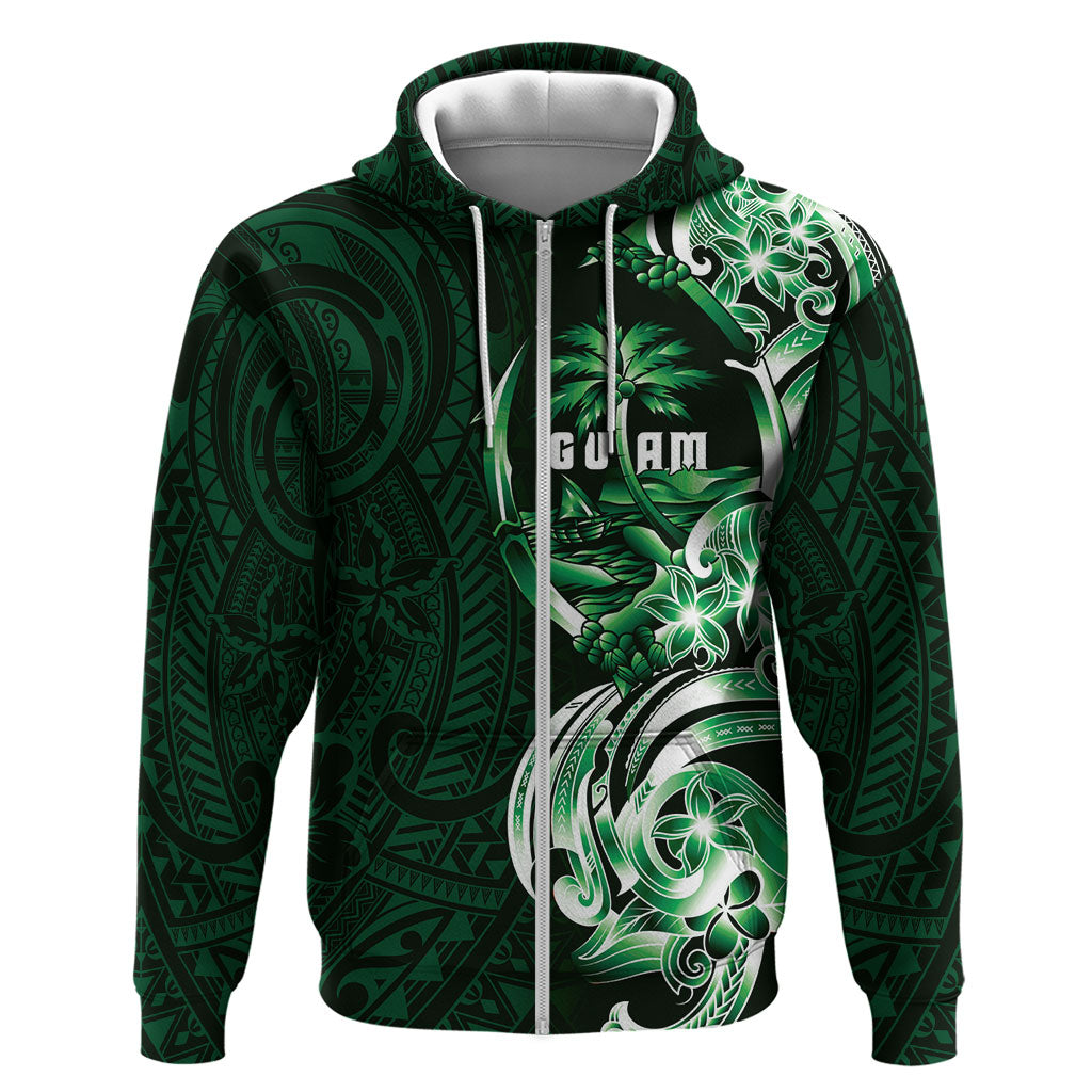Betde Guam Chamorro Zip Hoodie Guahan Seal Tattoo LT14 Zip Hoodie Green - Polynesian Pride