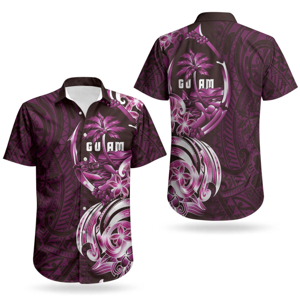 Kulot Di Rosa Guam Chamorro Couples Matching Off The Shoulder Long Sleeve Dress and Hawaiian Shirt Guahan Seal Tattoo LT14 - Polynesian Pride