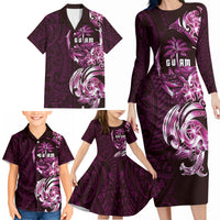 Kulot Di Rosa Guam Chamorro Family Matching Long Sleeve Bodycon Dress and Hawaiian Shirt Guahan Seal Tattoo LT14 - Polynesian Pride