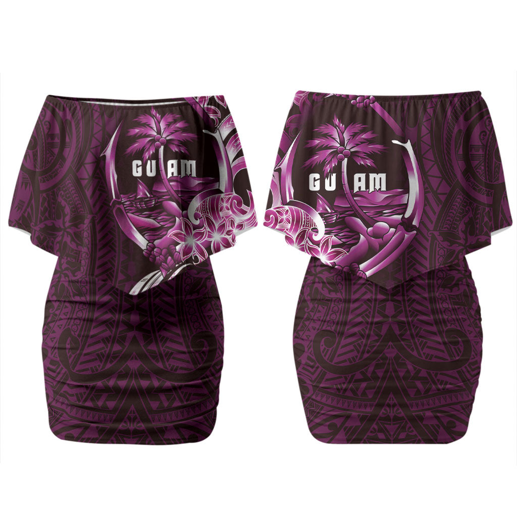 Kulot Di Rosa Guam Chamorro Family Matching Off Shoulder Short Dress and Hawaiian Shirt Guahan Seal Tattoo LT14 Mom's Dress Pink - Polynesian Pride