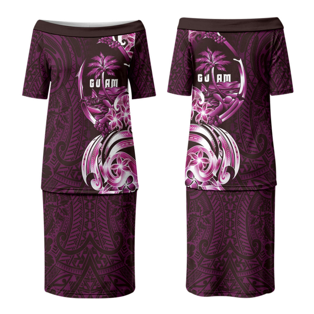 Kulot Di Rosa Guam Chamorro Family Matching Puletasi and Hawaiian Shirt Guahan Seal Tattoo LT14 Mom's Dress Pink - Polynesian Pride