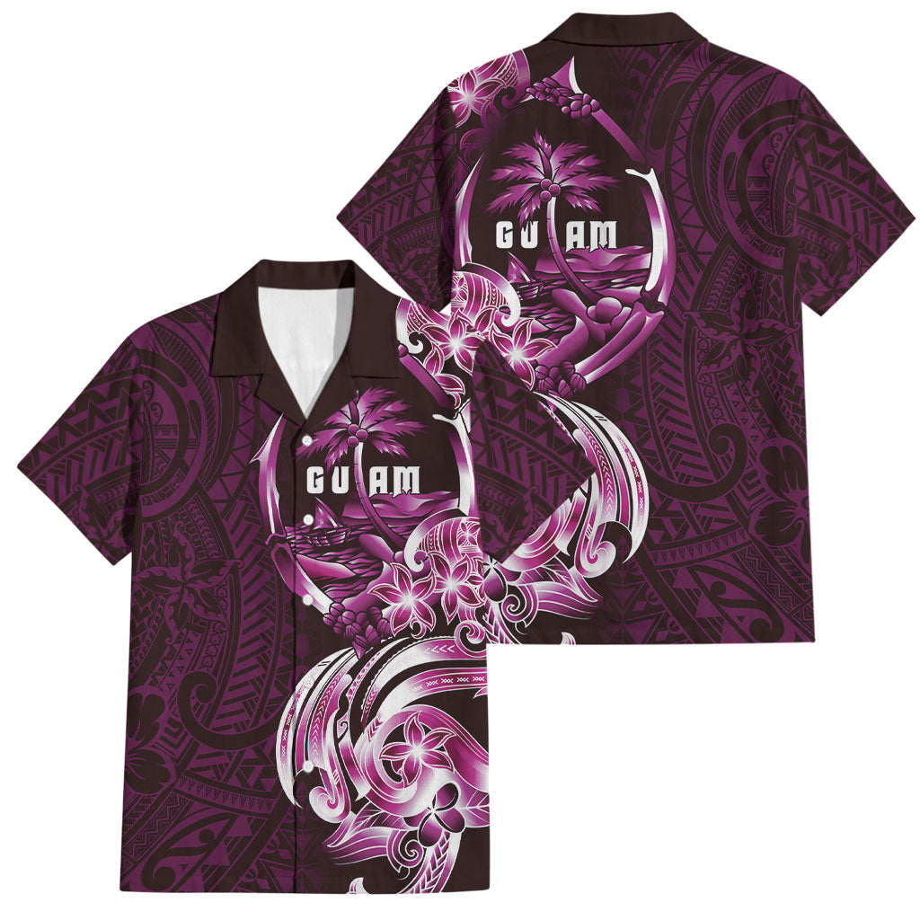 Kulot Di Rosa Guam Chamorro Family Matching Puletasi and Hawaiian Shirt Guahan Seal Tattoo LT14 Dad's Shirt - Short Sleeve Pink - Polynesian Pride