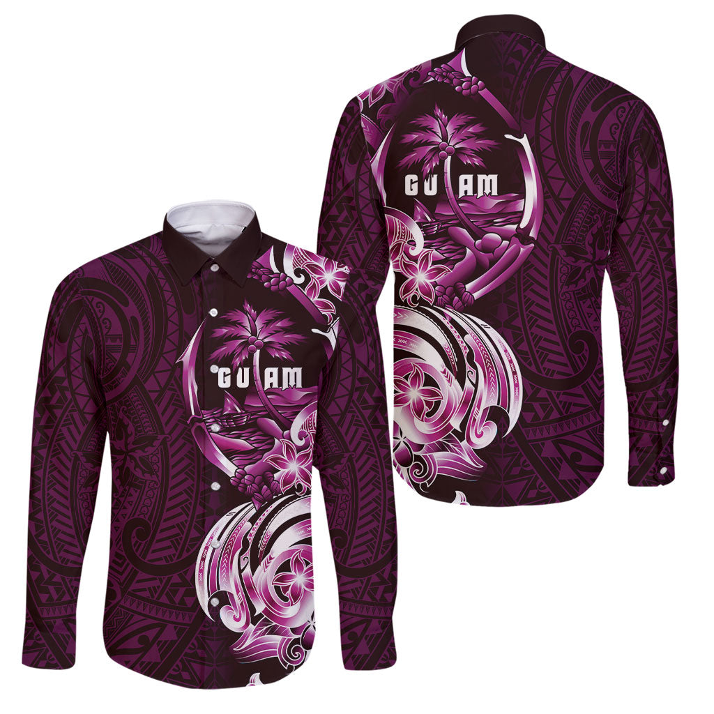 Kulot Di Rosa Guam Chamorro Family Matching Puletasi and Hawaiian Shirt Guahan Seal Tattoo LT14 Dad's Shirt - Long Sleeve Pink - Polynesian Pride