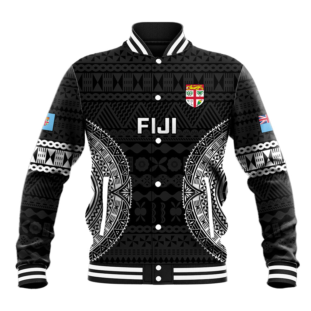 Fiji Rugby Baseball Jacket 2023 Fijian Tapa Pattern World Cup Black LT14 Unisex Black - Polynesian Pride