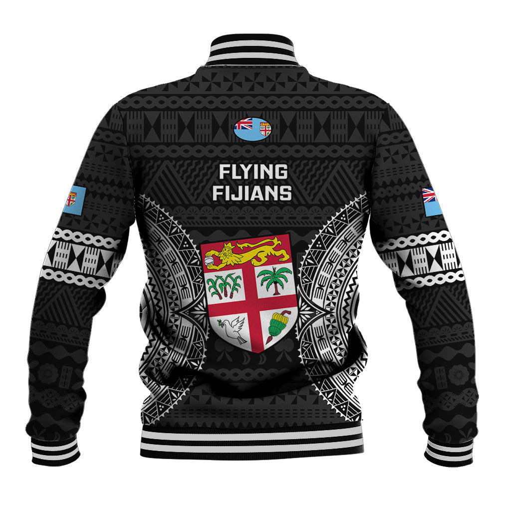 Fiji Rugby Baseball Jacket 2023 Fijian Tapa Pattern World Cup Black LT14 - Polynesian Pride